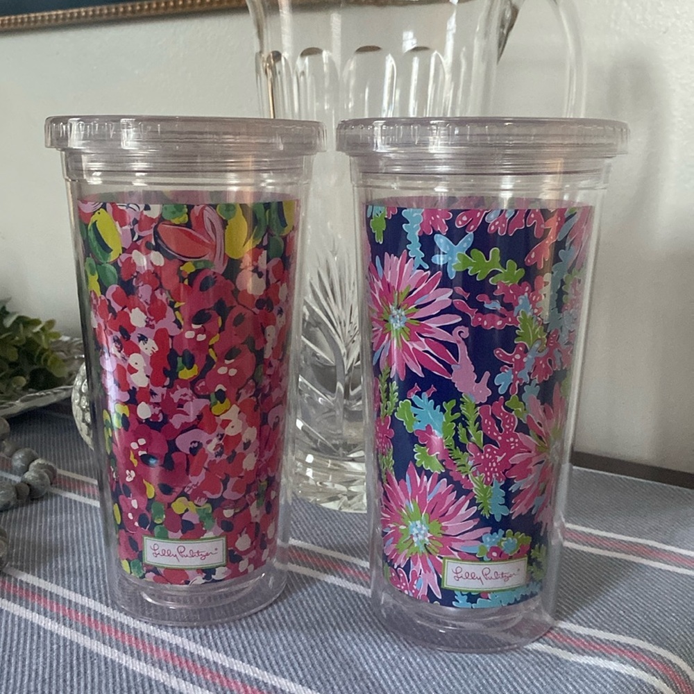 Lilly Pulitzer clear tumblers like new navy trippin and sippin & wild confetti